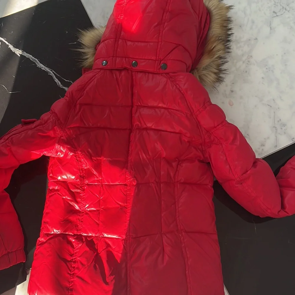 Gently worn girls red s13 jacket with fur hood size 10 girls